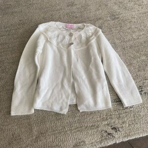 Girls' White Cardigan Sweater